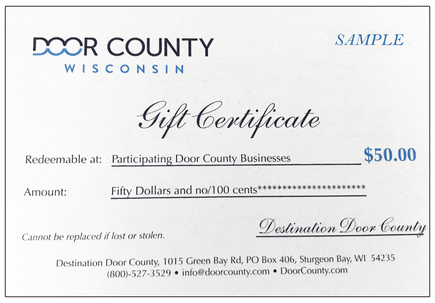 Door County Gift Certificate Door County E Store